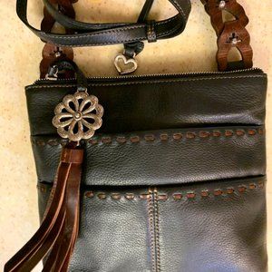 EUC Brighton black leather bag, 10 1/4" W 9" L